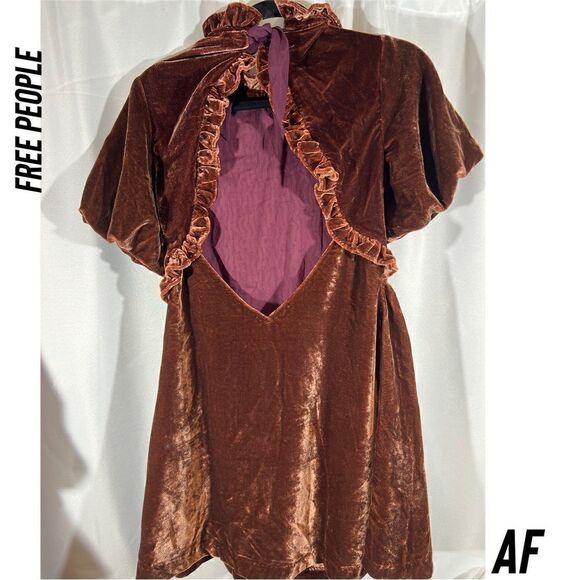 FREE PEOPLE GUM DROP VELVET MINI DRESS IN CHOCOLATE NWT - Picture 8 of 10